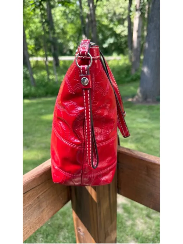 Coach Y2K Signature Patent Leather Tote Persimmon Red F15142 - Image 6