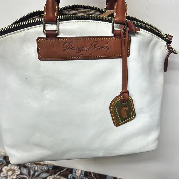 Dooney & Bourke White and Brown Satchel with Leather Accents - Image 15