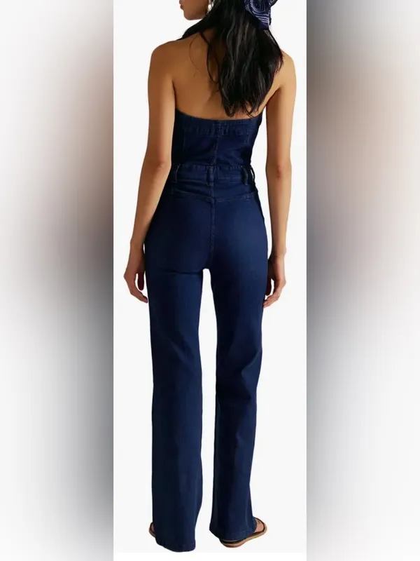 NEW FREE PEOPLE Beckett Strapless Denim Jumpsuit sz 25 - Image 2