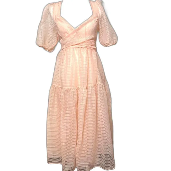 Free People Hailey Dress Size 4 Beautiful Baby Pink Wrap front Midi Dress - Image 6