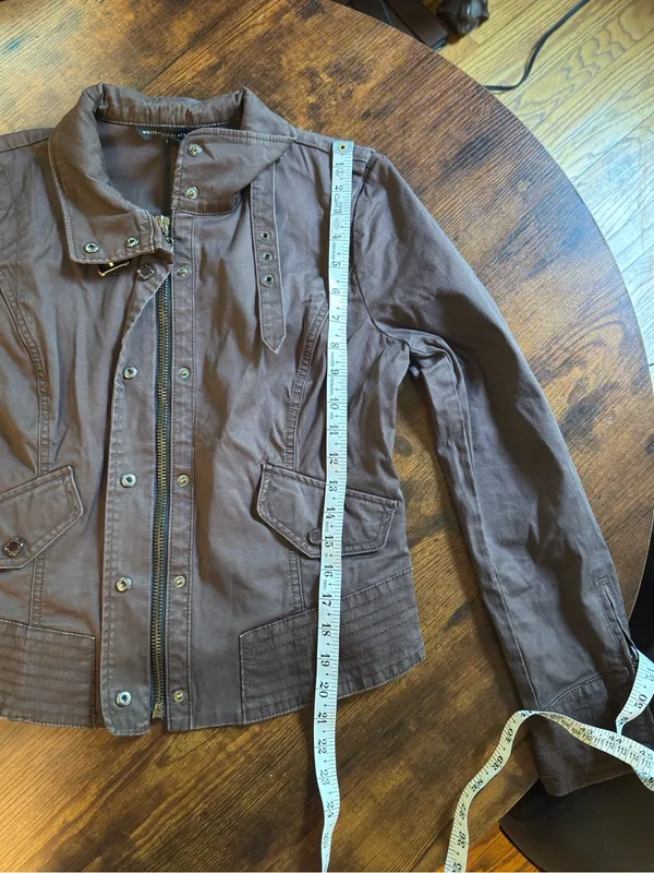 White House Black Market Brown Cotton Utility Jacket Y2K Style Size 6 - Image 8