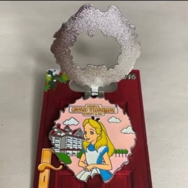 Disney Parks Alice in wonderland grand Floridian Christmas wreath pin NWT - Image 2