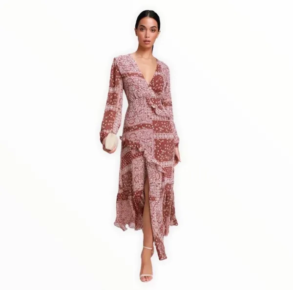 NWT Lulu’s Red Multi Print Long Dress Maxi Dress - Image 3