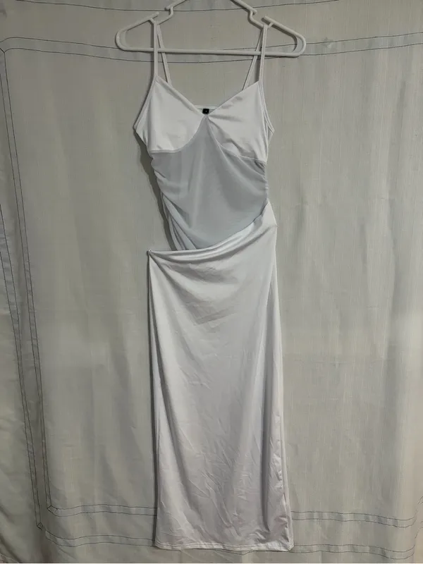 Midi Dress White Ruched Mesh Bust Slip women’s size Small NWOT(E72) - Image 4
