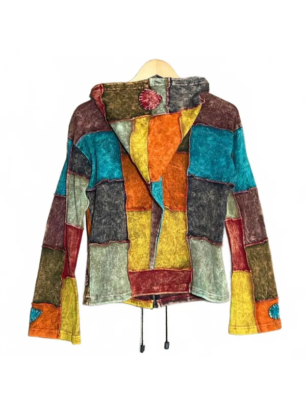 Patchwork Pixie Hoodie Jacket Boho Hippie Festival Zip Up Colorful Size S/M - Image 7