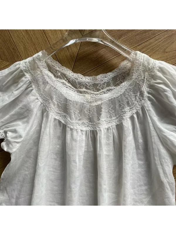 Doen Caprice Lace Trim White Peasant Blouse, S - Image 3