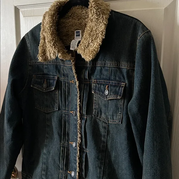Gap Vintage 2003 Sherpa Lined‎ Jean Jacket Fleece Blue Denim Trucker Style Y2K - Image 5