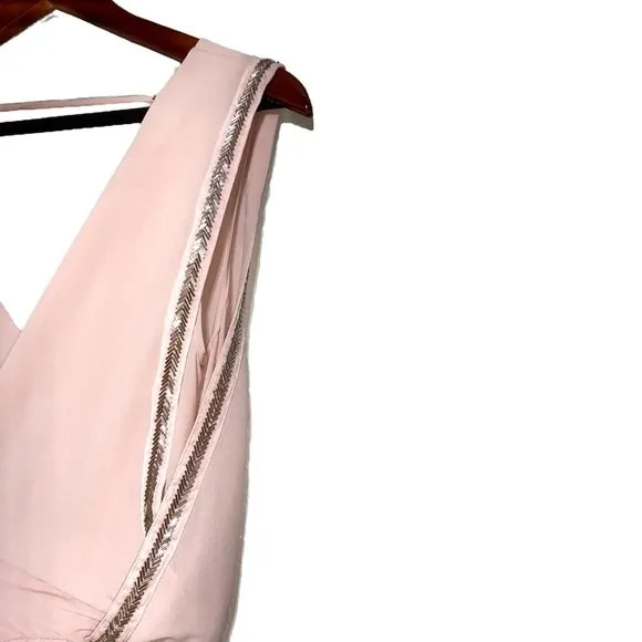 BCBGMaxazria Marlynn Sleeveless Sequin Trim Chiffon Maxi Dress Dusty Pink XXS - Image 5