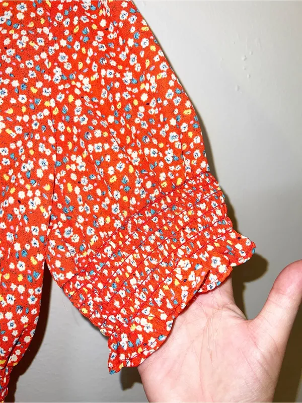 Sienna Sky Bright Orange Floral Smocked Peplum Short Sleeve Blouse - Image 3