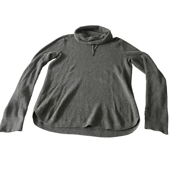 Lauren Ralph Lauren Gray Cotton Waffle-Knit Cowl Neck Logo Pullover Sweater Med - Image 2