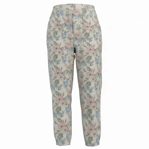Vintage 90s Pastel Floral Linen Pants TARAZZIA Size Large Cottage Coastal Boho - Image 9