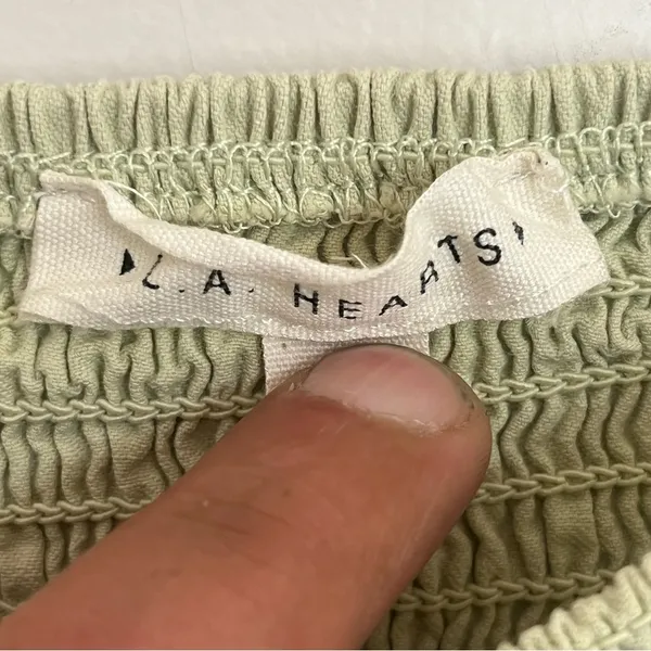 LA Hearts Green Cotton Smocked Ruffle Long Sleeve Babydoll‎ Crop Top Small - Image 6
