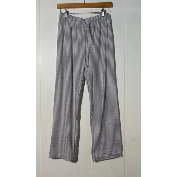 Tahari Womens M Pajama Set Gray White Stripe Button Front Top Pants 2 Piece - Image 9