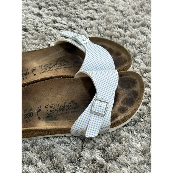 Birkis Birkenstock Sandals Womens 36 US 5 Madrid Blue Gingham Plaid Slide - Image 7