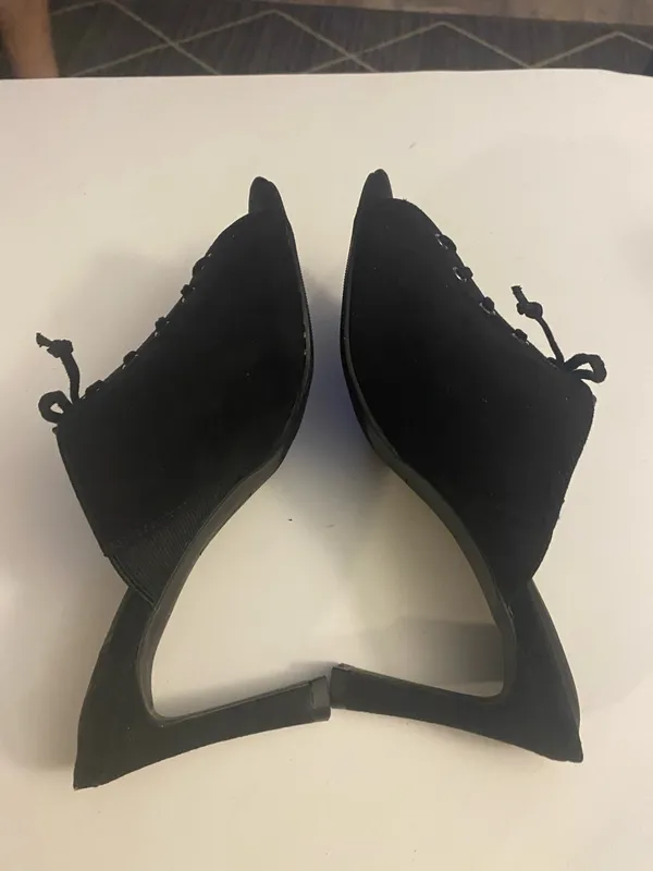 NW Diva Black Lace-Up Open-Back Mule Heels - Image 8