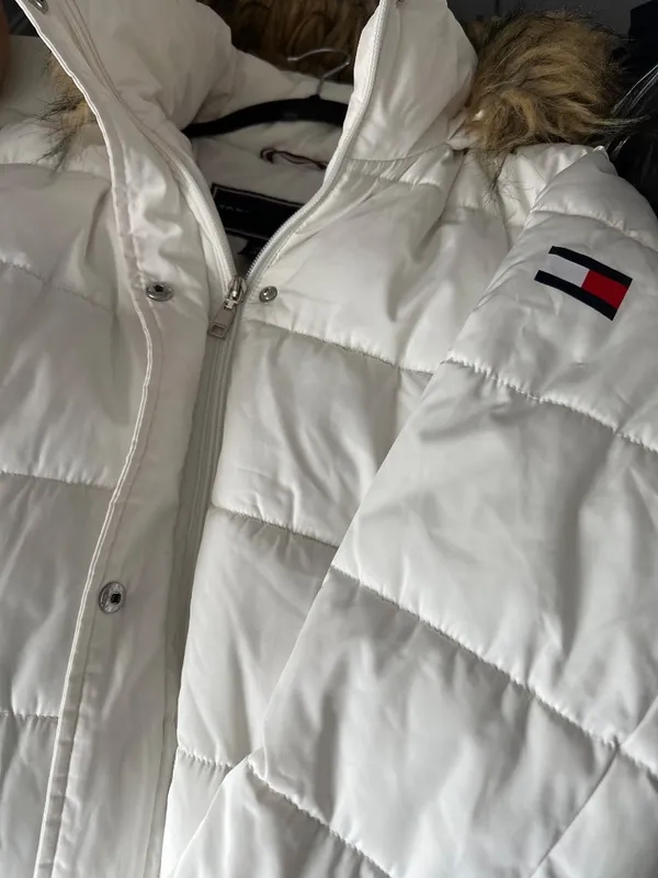 Tommy Hilfiger Womens L Puffer Coat Faux Fur Hood Longline Winter Jacket - Image 6
