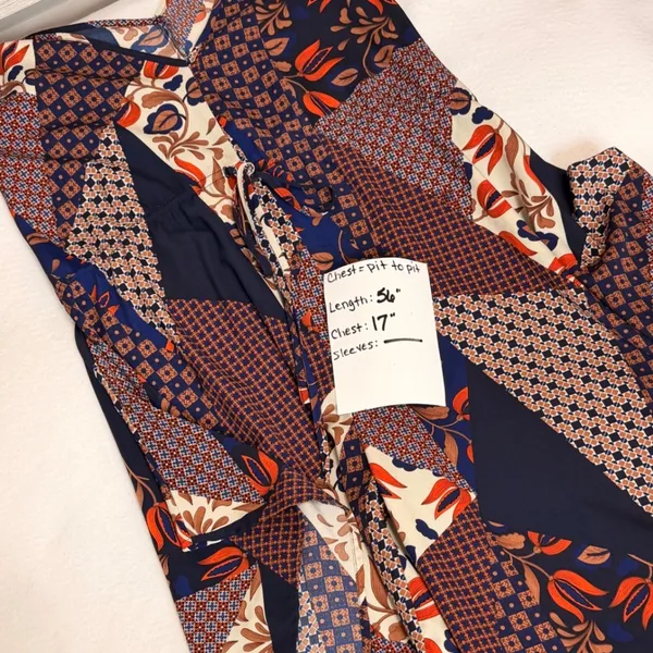 NWOT Lulus Bon Voyage Navy Blue Mixed Print Wide Leg Jumpsuit Slit Pants XS - Image 4