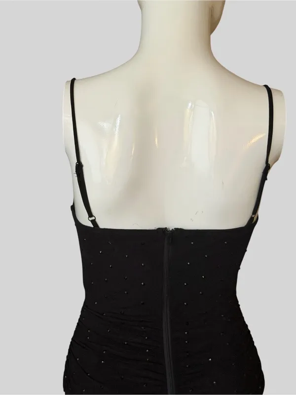 Black Sheer Mesh Bodice Ruched Mini Dress - Image 8