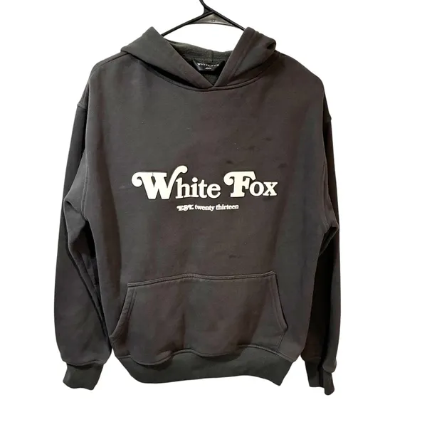White Fox Twin Flame Heart Hoodie Sweatshirt Size XS/S Dark Grey Pullover - Image 3