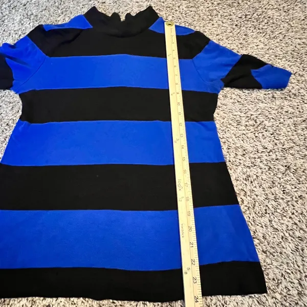 Ann Taylor Womens Mock Neck Striped Top Royal Blue Black Short Sleeve Size‎ M - Image 4