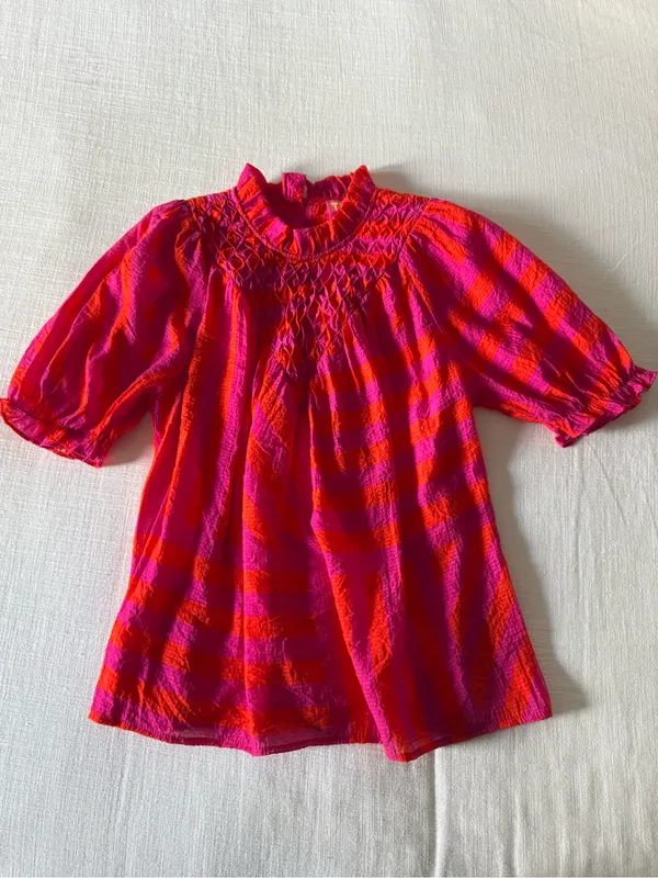 THML Pink/Orange Smocked Neck Ruffle Blouse - Image 7