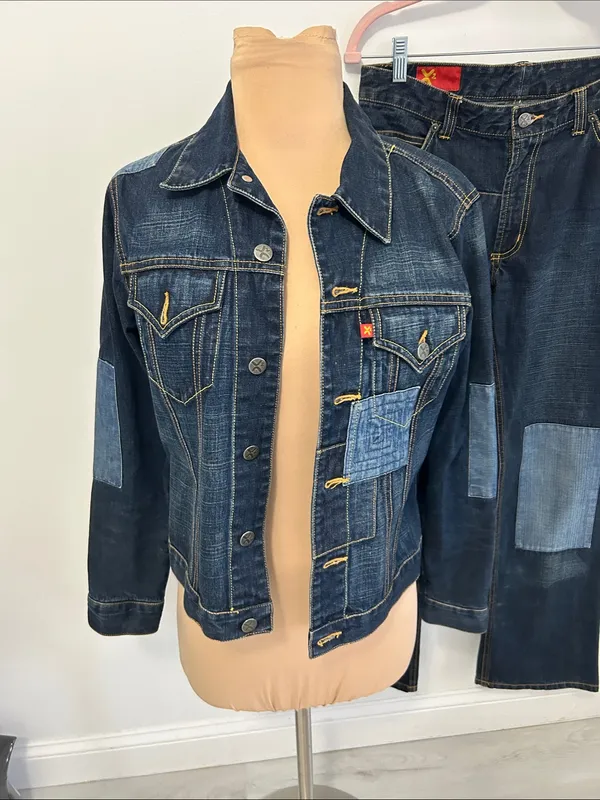 X2 Denim Patchwork Jacket Jeans Set Size undefined - Image 2