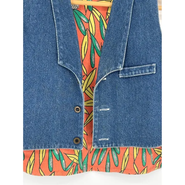 Vintage‎ Papaya Denim Vest and Skirt Set Size 8 Tropical Ruffle Western 80s 90s - Image 3