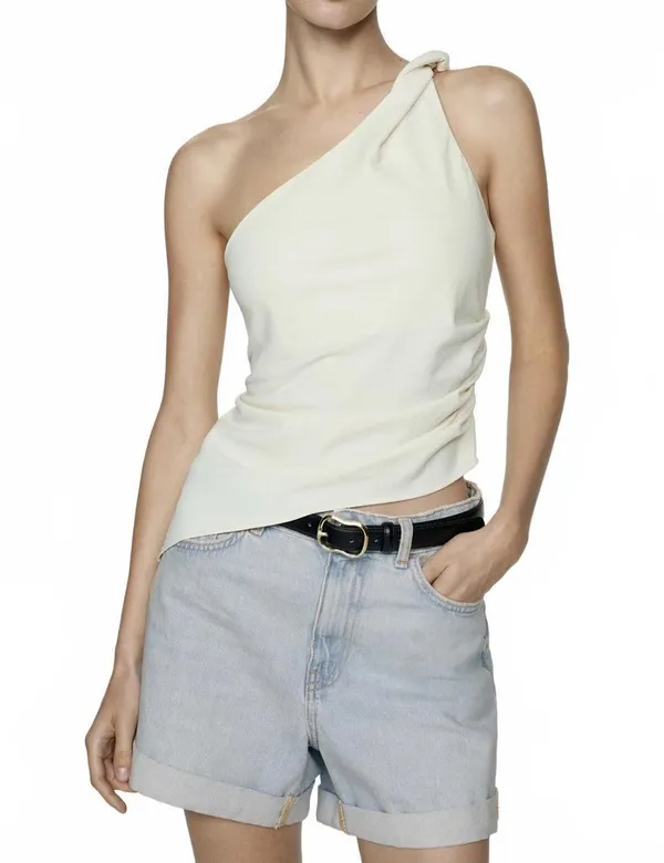 Mango High-Waisted Mom-Fit Denim Shorts Blue Light Wash Size 4 - Image 4