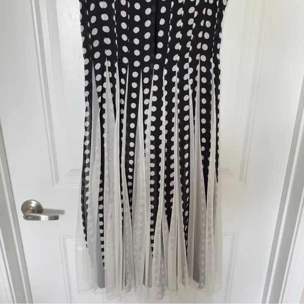 ASOS Women’s 4 Black White Mixed -Media Polka Dot Dress Whimsical Cocktail - Image 8