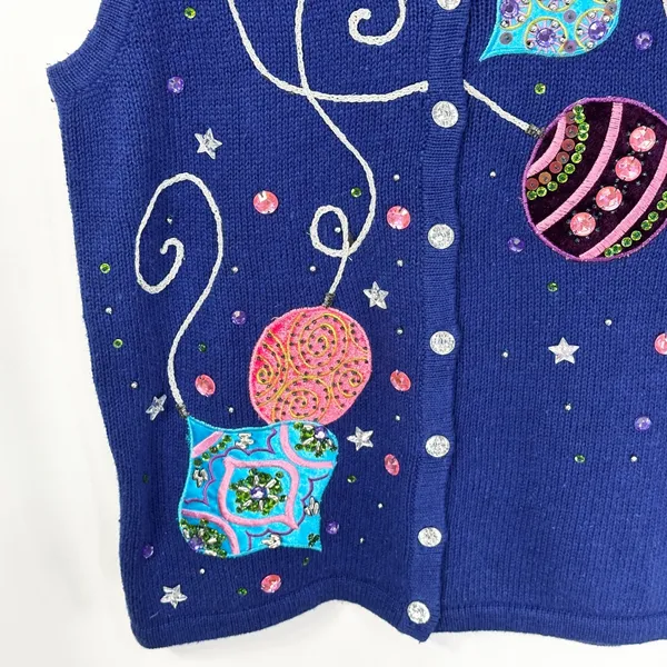 Kim Rogers Small Christmas Vest Holiday Ornament‎ Royal Blue Sweater Ugly 1707 - Image 5