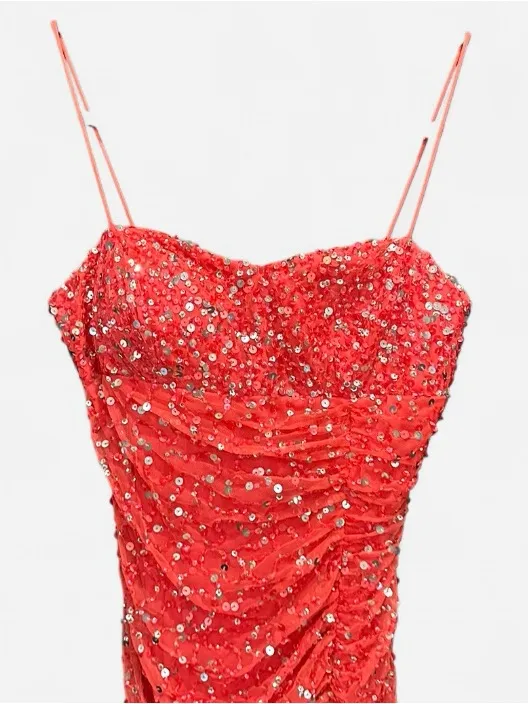 Y2K Cache Salmon Coral Sequin Ruched Formal Maxi Gown Dress Size 4 - Image 5