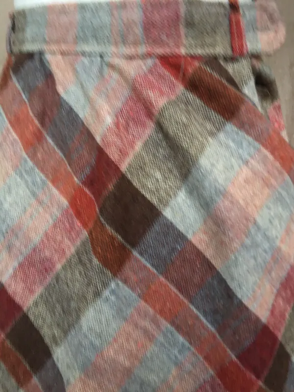 Vintage 70s Wool Diagonal Plaid Check Earth Tone Brown Red Tan A Line Midi Skirt - Image 6