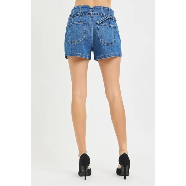 RISEN Double Button Slouchy Denim Shorts with‎ Belt - Medium - Image 4