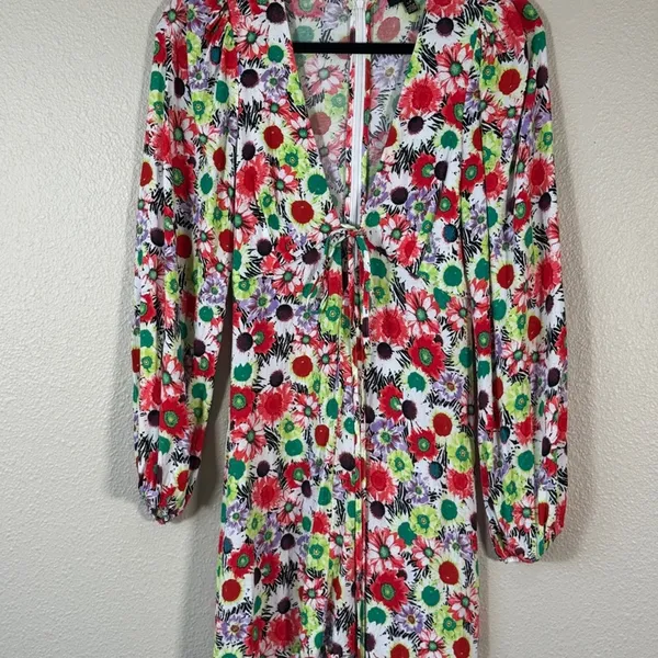 AFRM Red Green Floral Mini Dress Womens S Boho Spring Colorful Flirty Night Out - Image 14