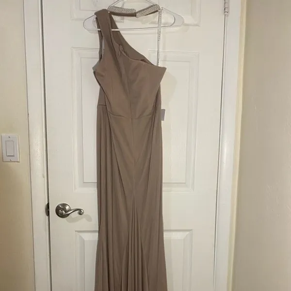 Azazie High Neck Rhistone one Shoulder Bridesmate Gown Maxi Dress‎ - Image 3
