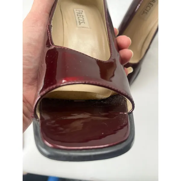 Vtg Precis 90s Patent Peep Toe Womens Shoes Sz 7.5 Chunky Heel Retro Y2K Square - Image 7