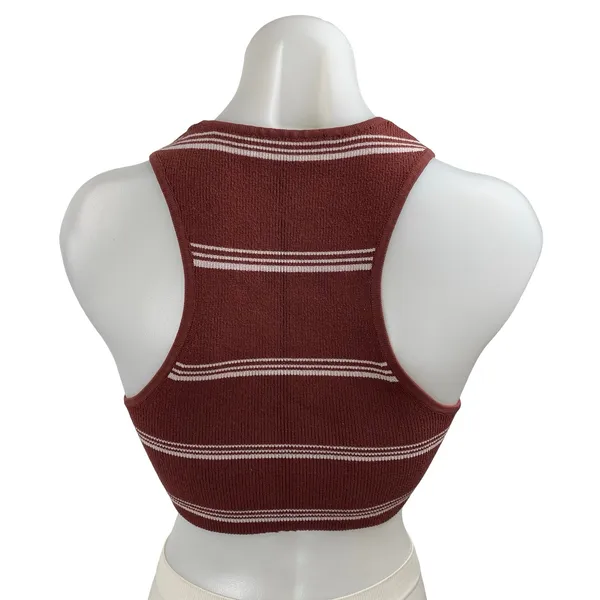 Aritzia Babaton Brown Striped Sculpt High Neck Sleeveless Tank Crop Top Size S - Image 4