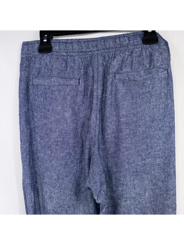 Old Navy Linen Blend Pull-On Cropped Pants Women’s Large Blue Chambray - Image 6