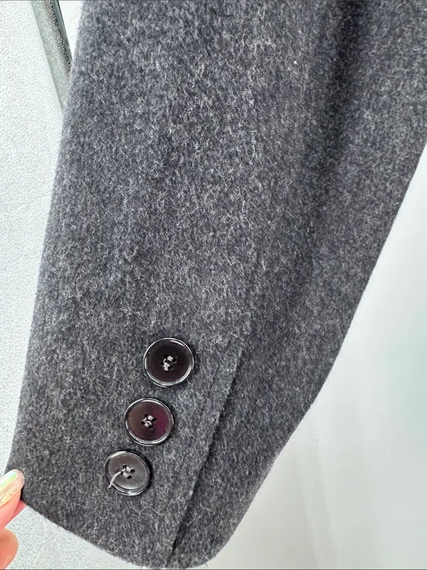 Anne Klein black dark Charcoal Gray Tailored Trench car Coat 100% wool winter - Image 8