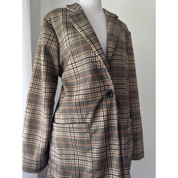 Philosophy Tan Plaid Longline Jacket - Image 3