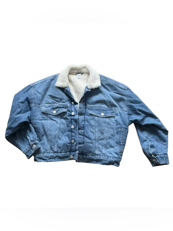HM Light Wash Denim Sherpa Lined Boxy Jacket Size S Like New Trucker - Image 4