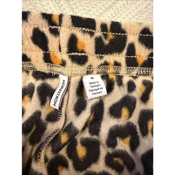 Nordstrom Leopard Print Fuzzy Lounge Pants Red Drawstring Soft Pajama Size M - Image 4