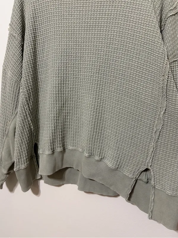 American Eagle Big Hug Waffle Crew Neck Sweatshirt Size Medium Green Big Hug - Image 6