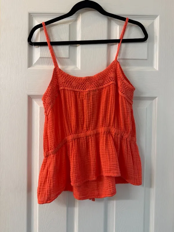 Michael Stars Dahlia Waist Tie Tank Top Orange Crochet Detail Size Small New NWT - Image 4