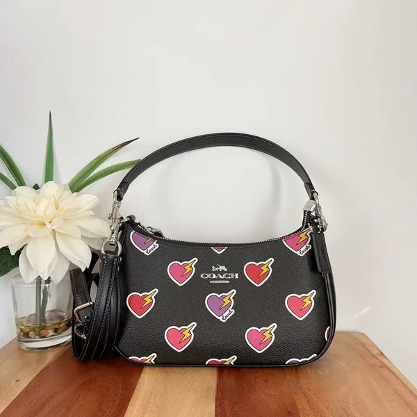 NWT Coach Teri‎ Shoulder Bag and Zip Card Case With Heart Bolt Print - Image 2