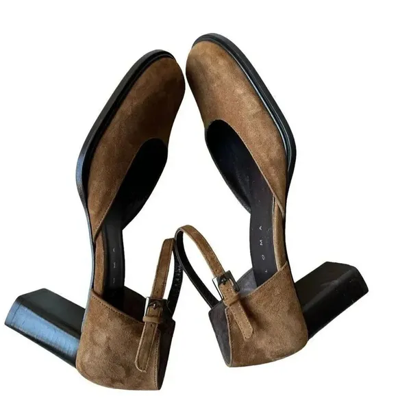Paloma Round Square Suede Toe Chunky Heels Mary Jane Shoes feature leather 7.5 - Image 7