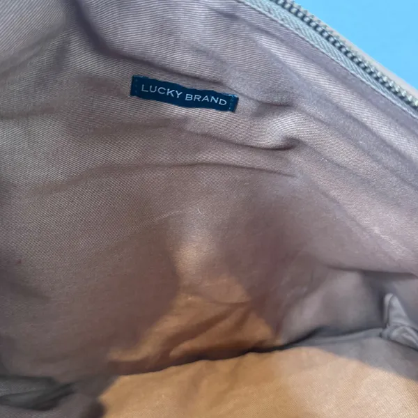 Lucky Brand Woven Leather Clutch Women Large Tan Bohemian Zipper Pouch - Image 3
