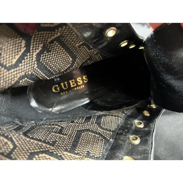 GUESS Women's Grows-R Ankle Boots Knit Logo‎ Platform Black/Tan Size 7.5M - Image 5