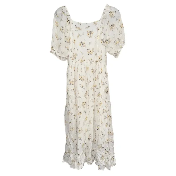 Mikarose Flowy Floral Dress M cream flowers spring sundress puff sleeves dainty - Image 3
