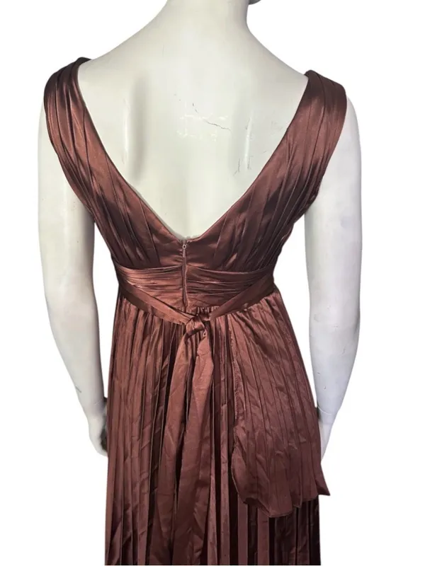 Elegant V-Neck Pleated Sleeveless Handkerchief Hem Chocolate Brown 2 NWOT - Image 5